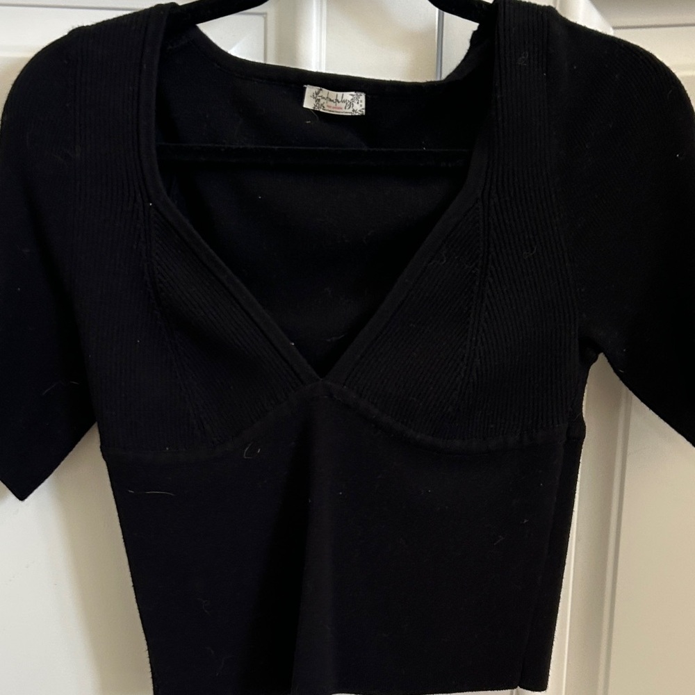 Free People Black V-Neck Crop Top